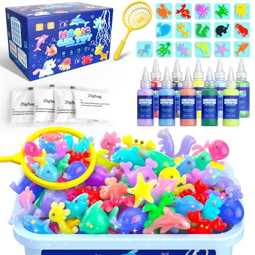 Hot Bee Magic Water Gel Kinder Spielzeug ab 4 5 6 7 Jahre DIY Magic Jelly Elf Kit Aqua Gelz Set 10 Farben 8 Doppelseitig Formen Geburtstag Geschenk für Mädchen Jungen 4 5 6+ Meerestier