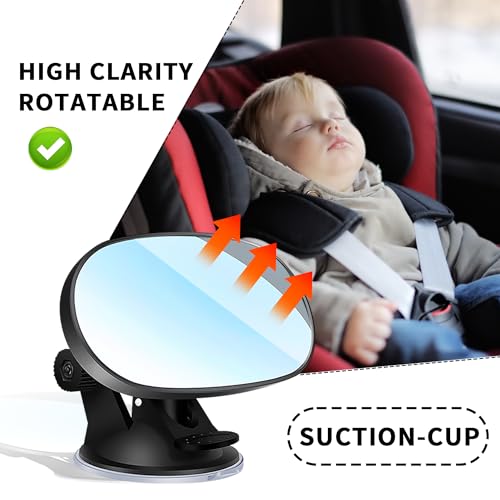 Image of Junecarp 360 Adjustable Baby Car Mirror,HD Suction-Cup Style Car Seat Mirror for Baby Rear Facing,Carseat Mirrors Rear Facing Essential Interior Car Accessories Fit for Cars SUVs (Suction Cup)