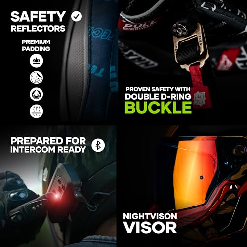 HAX Full Face Motorcycle Helmet for Adult Men and Women, DOT & ECE 22.06 Certified - Powersports Advanced Ventilation Motocross Helmet for Motorbike Street Bike(Red Flame - Small)