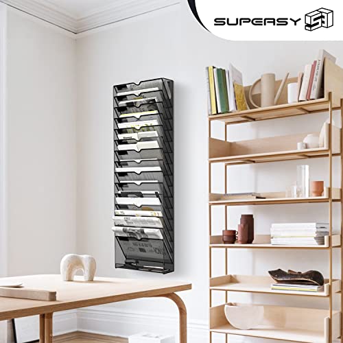 Supeasy 16-Tier Wall File Organizer Hanging Wall File Holder For Papers, Folders, Files Clipboard & Magazine Organization Great For Office Home, Black #TOP1