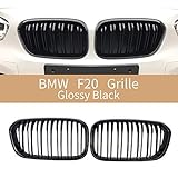 Soyeah F20 Grille, Front Kidney Grill Compatible for 2015-2019 BMW 1 Series F20 LCT ABS Double Slats Gloss Black Grills, 2-pc Set