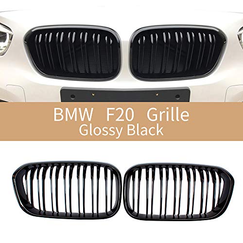Soyeah F20 Grille, Front Kidney Grill Compatible for 2015-2019 BMW 1 Series F20 LCT ABS Double Slats Gloss Black Grills, 2-pc Set