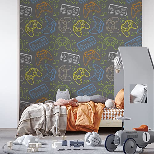 Papel de parede Autoadesivo Quarto Game Controle Cinza 1.5m