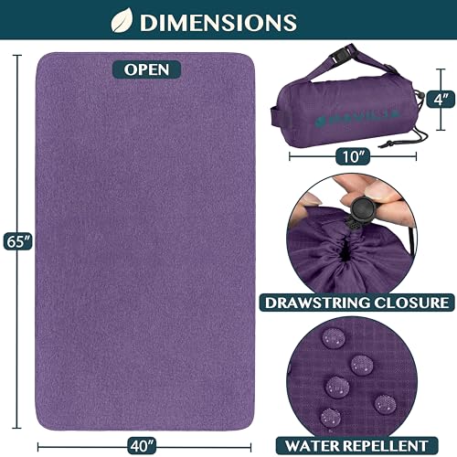 PAVILIA Travel Blanket Airplane Compact with Bag, Soft Packable Plane Blanket Kids Adults, Portable Camping Flight Essentials, Travelers Gifts Accessories, Luggage Backpack Strap, 65x40 Purple