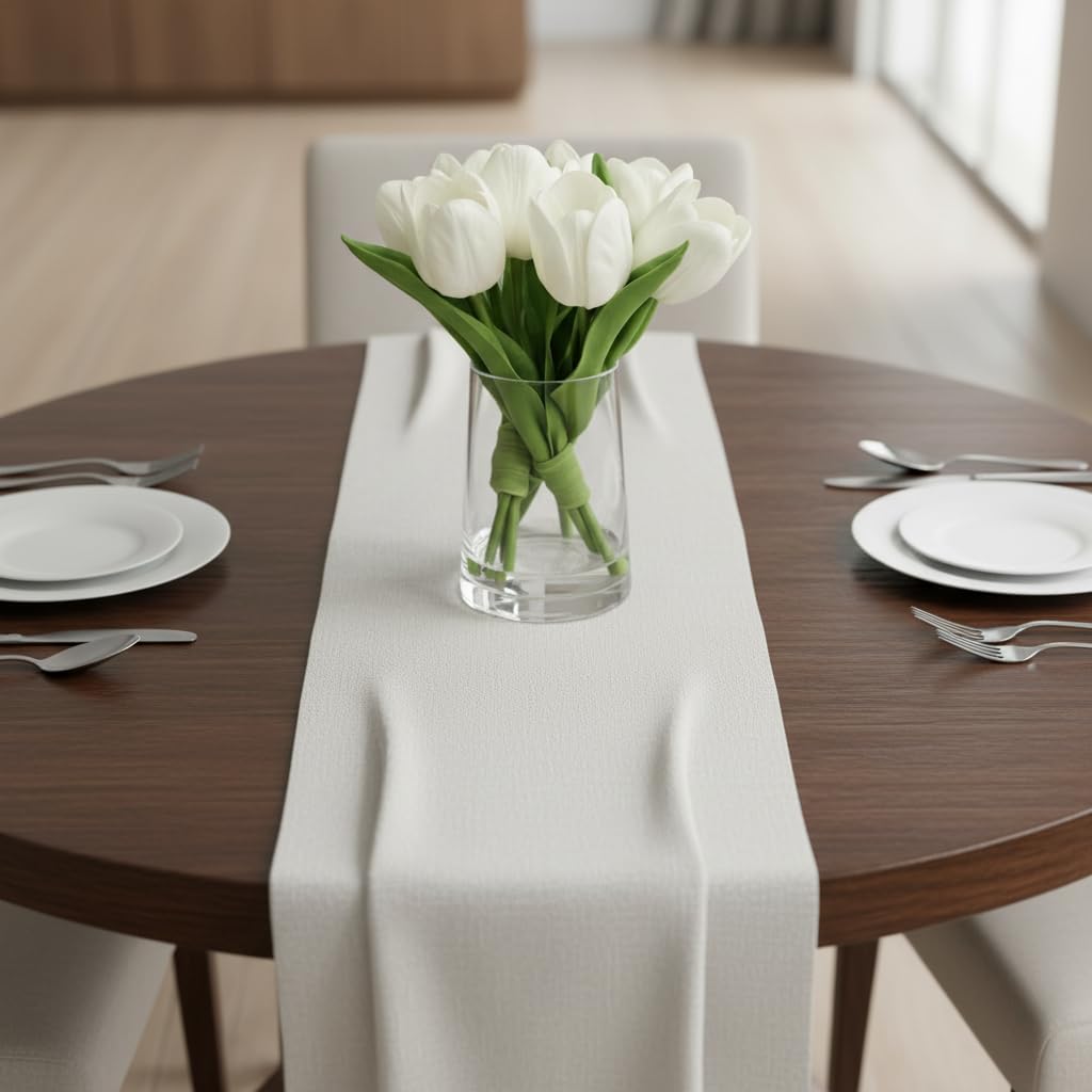 Floral Kingdom White Artificial Tulips Flowers in Glass Vase with Faux Water – 9 Stems Real Touch Tulip Centerpiece for Table, Entryway & Home Decor