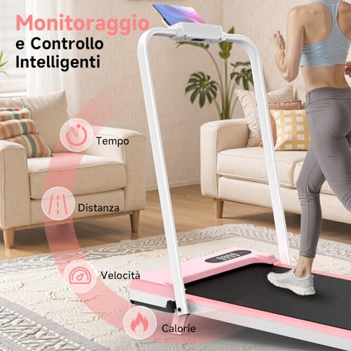 Dskeuzeew Tapis Roulant Elettrico Piehevole Inclinazione 8%, 3 In 1 Walking Pad Tapis Roulant Extra Large, Telaio Rinforzato, Schermo Lcd E Chiave Di Sicurezza(Rosa) - 8