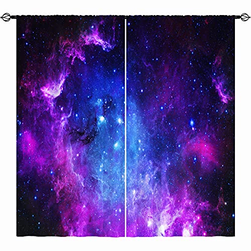 Anhope Galaxy Curtains Rod Pocket Kids Space Theme Purple Pink Blue Nebula Universe Outer Space Starry Stars Print Pattern Window Drapes For Boys Girls Teen Bedroom Playroom W28 X L48 Inch 2 Panels #TOP1
