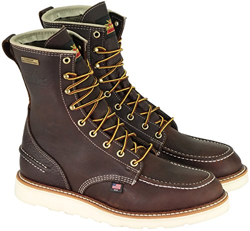 Thorogood 1957 Series 8” Waterproof Moc Toe Work Boots For Men - Premium Breathable Non-Safety Toe Full-Grain Leather Boots With Slip-Resistant MAXWear Wedge Outsole, Briar Pitstop - 11 D US