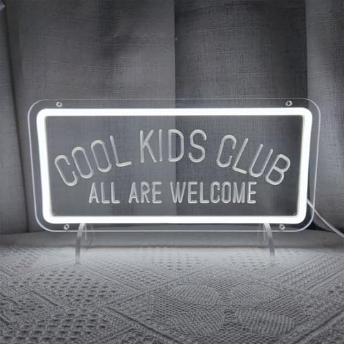 Image of Cool Kids Club Neon Signs for Wall Decor, Cool Kids Club All Are Welcome Neon Sign LED Light Signs Bedroom Decorations for Party Club Bedroom Decoration, 13.3 inch x 6.3 inch