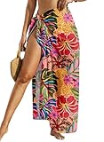 Herseas Women's Bathing Suit Cover Up High Slit Chiffon Wraps One Size Swimsuit Coverups 2026 Summer Tropical Animal Print Sheer Sarong Chic Flattering Resort Outfits Teen Girls