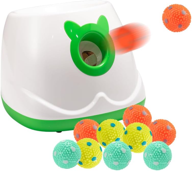 Automatic Ball Launcher for Dogs, Dog Fetch Ball Thrower Launcher, 4 Adjustable Distances, Interactive Pet Self Playing for Small Dogs and Puppies with 9 Balls (2 inches)