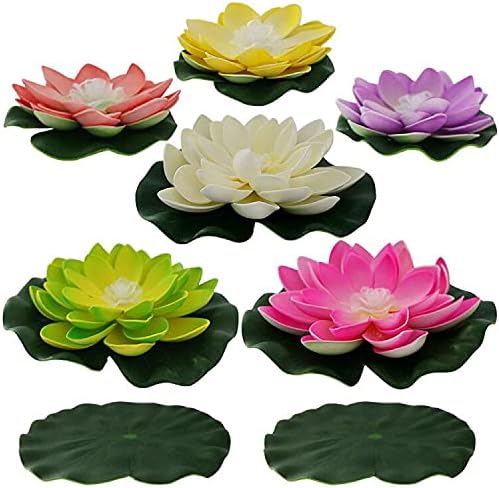 Acmee LED Light up Floating Lily pad Water Floating LED Lotus Light Color Changing Pool Decoration Light LED Floating Flowers Light for Ponds, Pools or Fish Tank Decor (6 Lotus and 2 Lily Pads)
