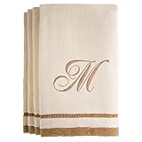 Monogrammed Gifts, Fingertip Towels, 11 x 18 Inches - Set of 4- Decorative Golden Brown Embroidered Towel - Extra Absorbent 100% Cotton- Personalized Gift- For Bathroom/ Kitchen- Initial M (Ivory)