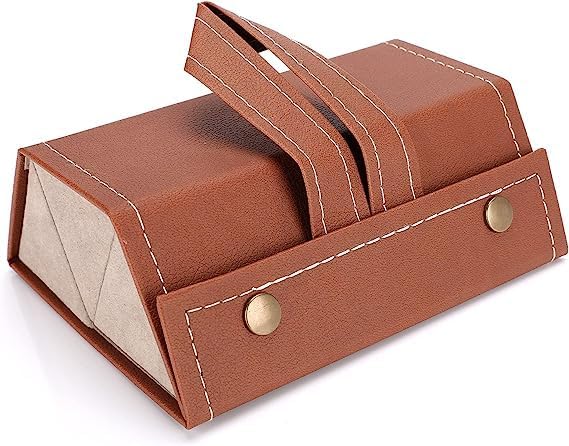 gopinath ecom 3 Layer Sunglasses Organizer Box PU Leather Foldable Travel Glass Holder Spectacle Storage Case with Snap Closure and Flocking Interior for Men Women Eyewear Accessories (Brown)-picture-38