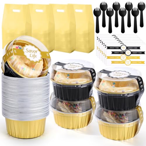 Acellegic 424 Pcs Black Gold Mini Cake Pans Set Aluminum Foil Baking Cups