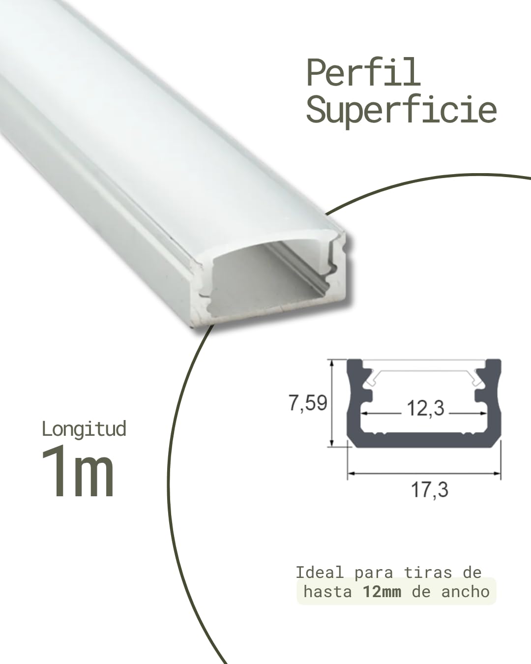 Aluminiowy profil powierzchniowy do taśm LED – zestaw 5 sztuk z dyfuzorem, zaślepkami, klipsami montażowymi i dwustronną taśmą klejącą (biały)