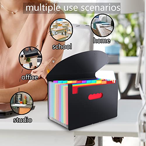 Expanding File Folders Organizer, 12-Pocket Colored File Folders, Letter Size Office Folders, A4 Paper Document Receipt Organizer, Mobzio Accordion File Organizer With Tags And Closure (Black) #TOP3