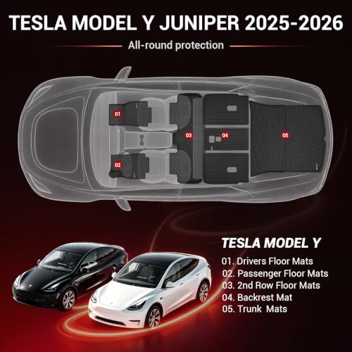 MOSTPLUS Floor Mats Compatible with Tesla Model Y Juniper 2025 2026 All Weather TPE with Rear Cargo Mat & Backrest Mat for Compatible Juniper Model Y Accessories (Only for Standard 5 Seat) by MOSTPLUS - Used condition - Image 3