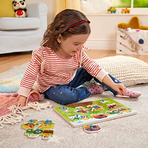 image for B. toys – Peek & Explore – Barnyard – Wooden Peg Puzzle – Farm