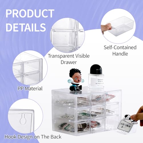 Stapelbarer Schubladenbox - Bastelbox Aufbewahrung - Aufbewahrungsbox Plastik Schubladen für Zubehör, Büro, Näh, Bastelbedarf, Kosmetik, Schmuck, Schreibwaren (9-Felder-Raster)