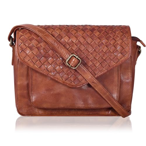 Bolso bandolera de cuero con solapa para mujer