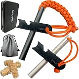 VVAAGG Magnesium Flint and Steel Fire Starter Kit, Flint Fire Starter Tool with Orange Paracord Landyard Handle and Striker, 3/8' x 4' Large Ferro Rod