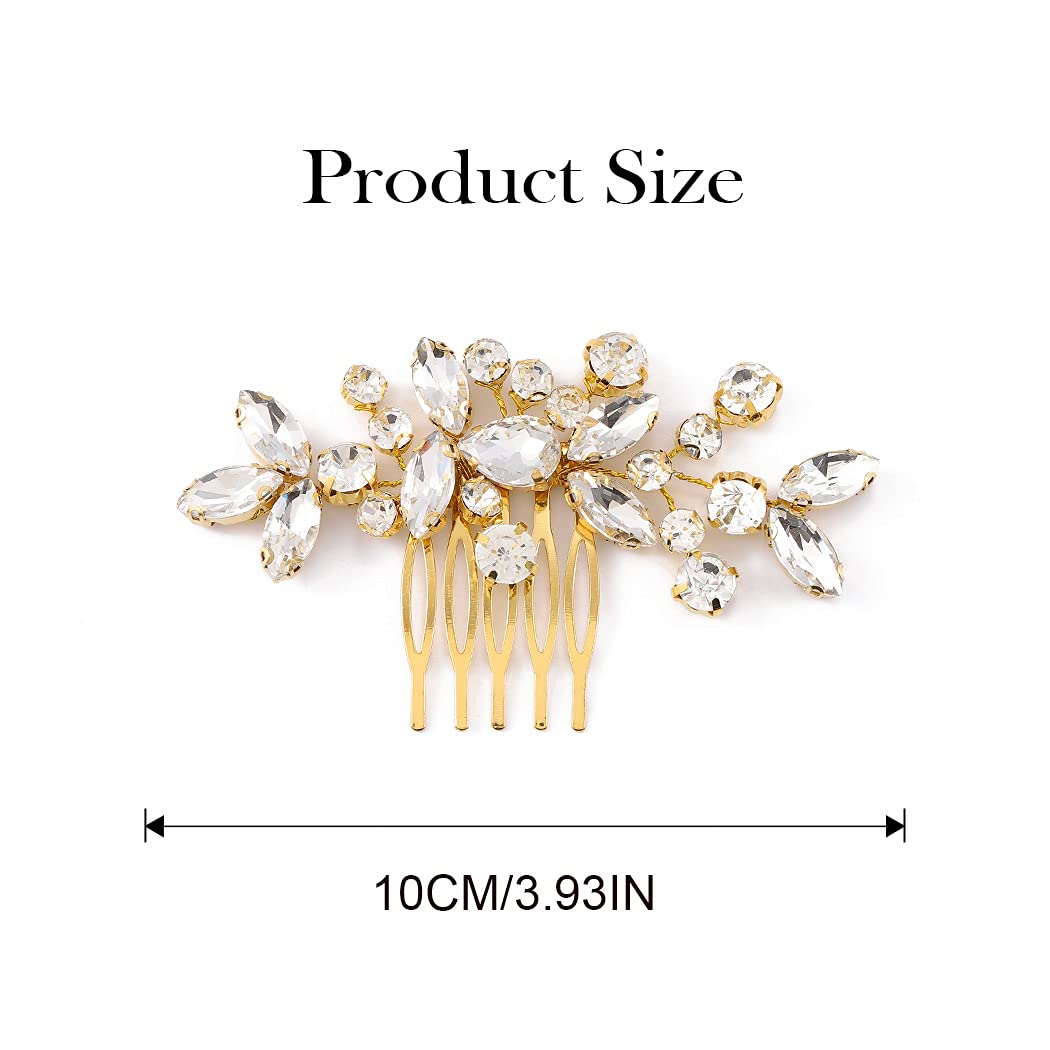 JAKAWIN Bride Wedding Hair Comb Crystal Hair Piece Rhinestone Bridal Hair Accessories for Women HC042 (Gold) - Image 5