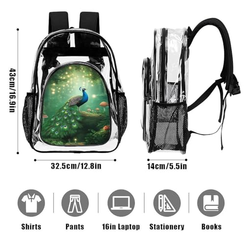 Outdoor Sports Portable Clear Backpacks with Adjustable Shoulder Straps for Women and Men Family Picnic, Beach Use (Peacocks Landscape)3
