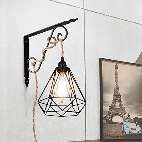 Ee Eleven Master Lighting Metal Cage Lampshade For Pendant Light Cord Kit Vintage Lamp Holders Hanging Lighting Cord Fixture Farmhouse Bedroom Dining Room Decoration (1 Pack/Diamond Shape) #TOP4