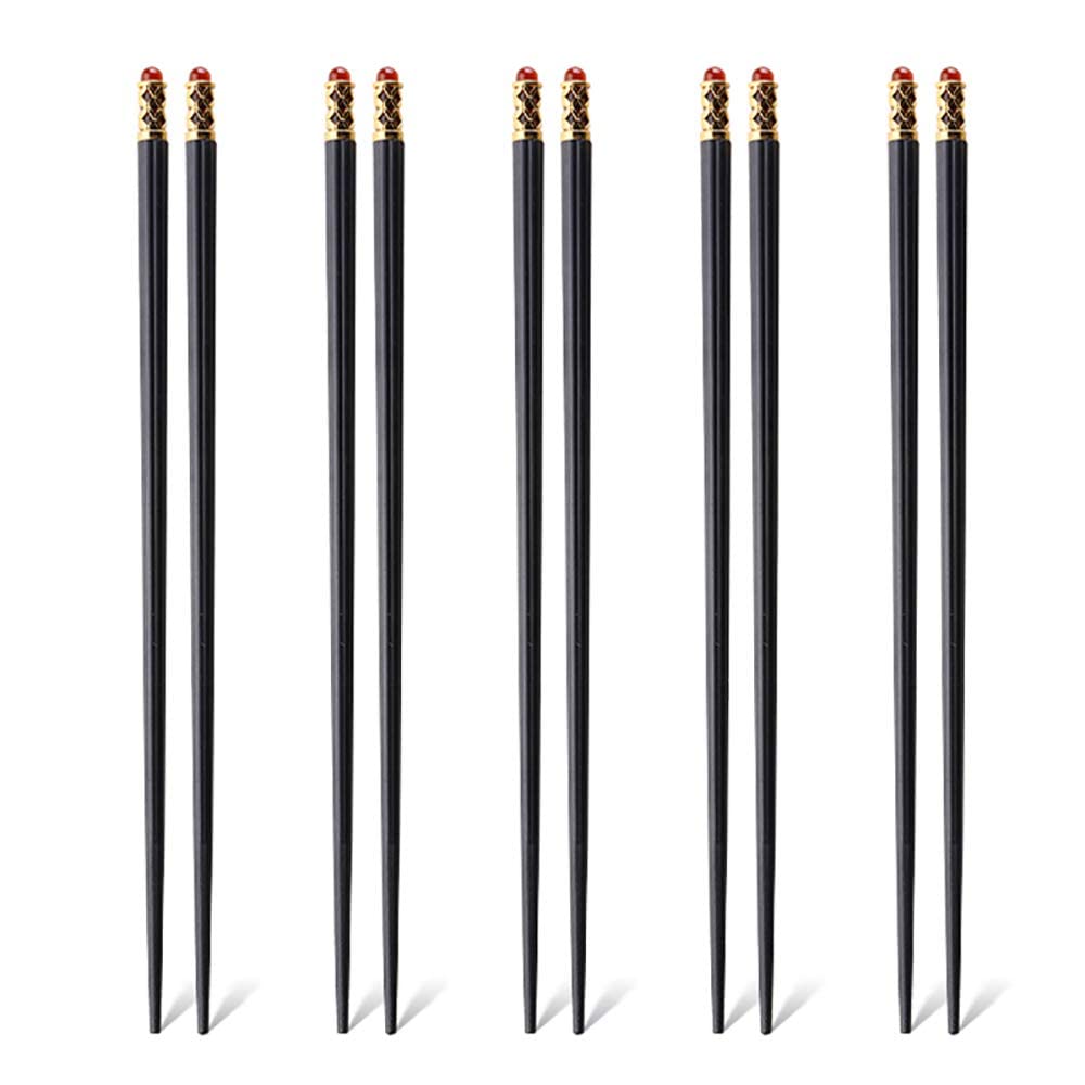 Baguettes réutilisables Lot de 5 Paires de Baguettes réutilisables en Fibre de Verre, lavables au Lave-Vaisselle, Style Chinois et coréen, Baguettes de Cuisine en Alliage Noir