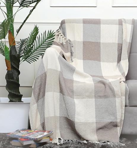 Check Throw Blanket - Hand Made - Cotton Blankets for Chair, Sofa, Bed, Accent Chair & Home Decorations - Warm Cover - Decorative Furnishings - 50’’ x 60’’ - Check