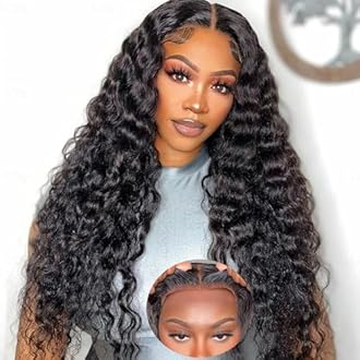 Glueless Wigs Human Hair Pre Plucked Pre Cut 5x5 Hd Lace Closure Wear and Go Deep Wave Curly Lace Front Wigs for Black Women Wet and Wavy Natural Hairline (22 Inch)