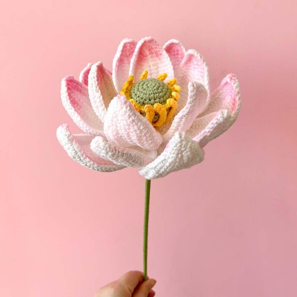Fleur de lotus tricotée main en laine 40 cm pour salon
