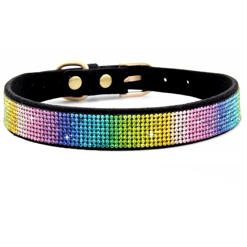 Dog Collar Suede Fiber Crystal Dog Collar Comfortable Glitter Rhinestone Dog Collars Zinc Alloy Buckle For Small Dogs Cats 1Pcs Blackcolorful Xxs