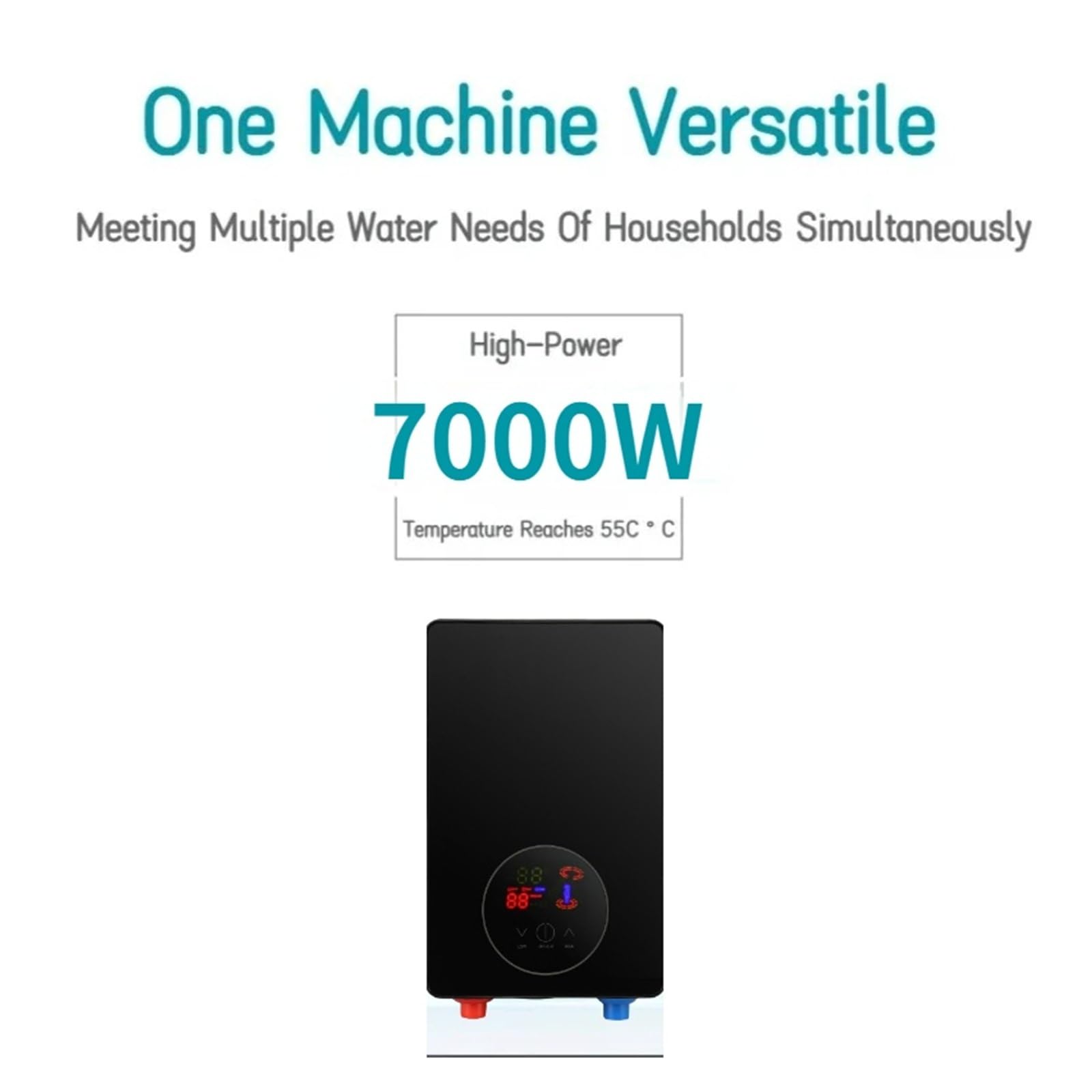 Calentador de agua instantáneo de 7000 W con pantalla LCD, termostato de inducción, inteligente, táctil, montado en la pared Fácil montaje(Nero)