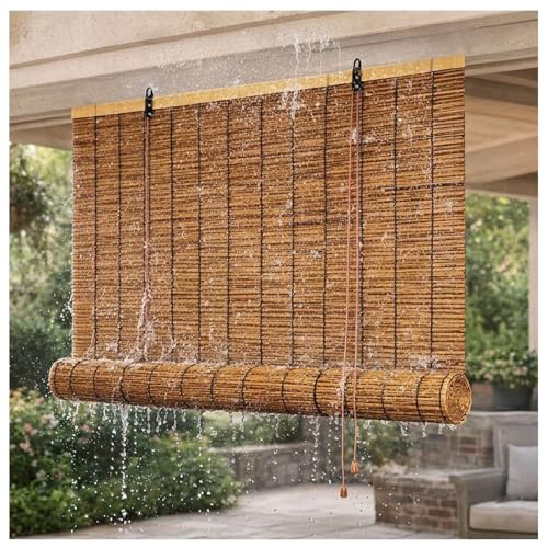 Persianas Enrollables De Bambú para Exterior Impermeable Estores De Bambú Protección De La Privacidad Decoración Exterior Tejida A Mano Personalizable(W22xH71IN(55x180CM))