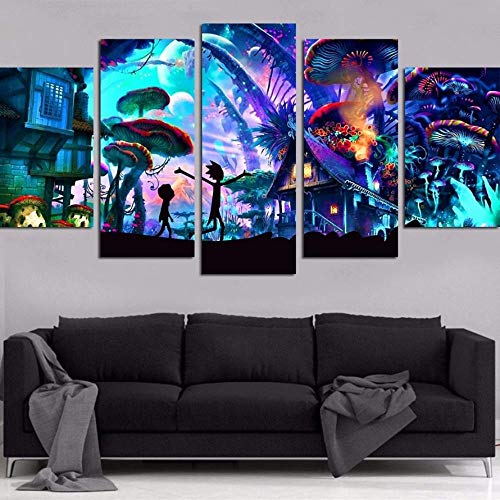 Cuadro 5 Piezas Rick Y Morty XXL Impresiones En Lienzo 5 Piezas Cuadro Moderno En Lienzo Decoración...