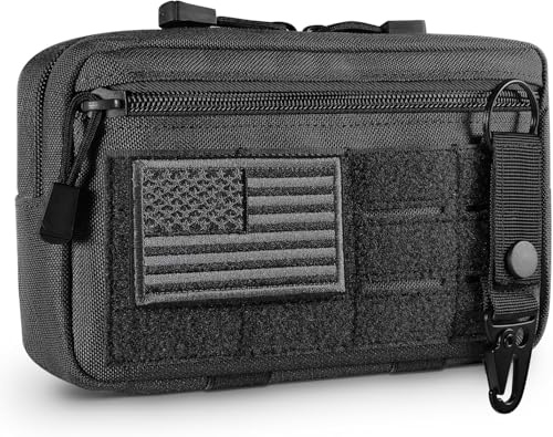 Miners2000 Tactical Molle Admin Pouch, Laser Cut Horizontal EDC Medical EMT Utility Organizer Bag, Utility Bag with US Flag Patch & Keychain for Small Tool, Electronics (Black)