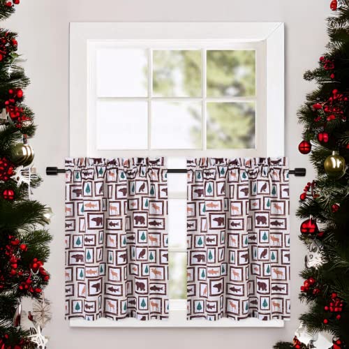 GlowSol Christmas Short Curtains, Animals Pattern Christmas Window Curtains for Kitchen Living Room Bedroom Bathroom 2 Panels Boho Xmas Home Decor Rod Pocket Half Window Cafe Curtains 27.5" W x 30" L