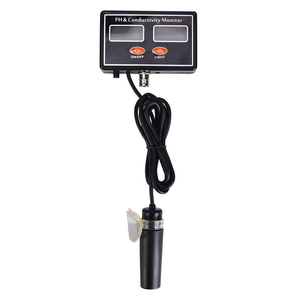Medidor de monitor de pH digital, medidor de monitor de EC de PH en línea Probador de calidad del agua con sonda de PH reemplazable(Enchufe de la UE)
