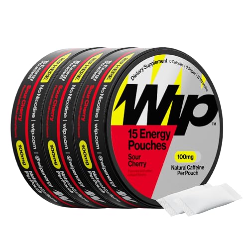Image of Wip Energy Pouches | 100mg Natural Caffeine | Vitamins and Minerals | Sour Cherry | 15 Pouches Per Can | 3 Cans
