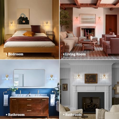 Image of Shenmoyl Battery Operated Wall Sconce Set of 2, Vintage Rechargeable Wall Lights with Amber Lily Glass Shade, Wireless Indoor Wall Lamp with Remote for Bedroom Living Room Bathroom
