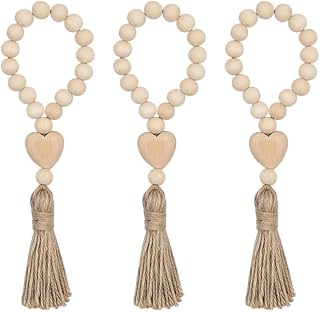 Wood Bead Garland Home Decor Farmhouse Beads for Shelf,Mantle,Coffee/Living Room/Dining Table Centerpiece Decor,Boho Wood Prayer Beads with Tassels for Vase,Wall Hanging (1)