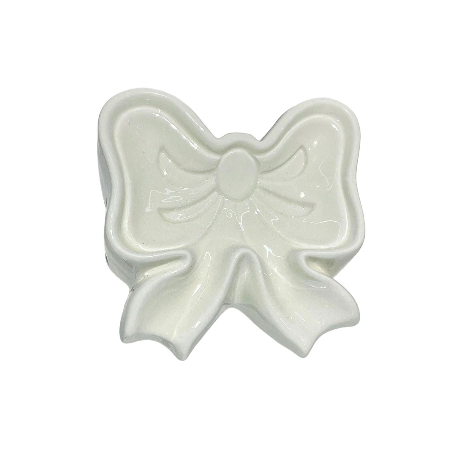 Kalttoy Ceramic Soap Holders with Bows Drainages Enhanceds Design Bathroom Counter Organizers Decorative Sink Tray Ceramic Soap with Bows