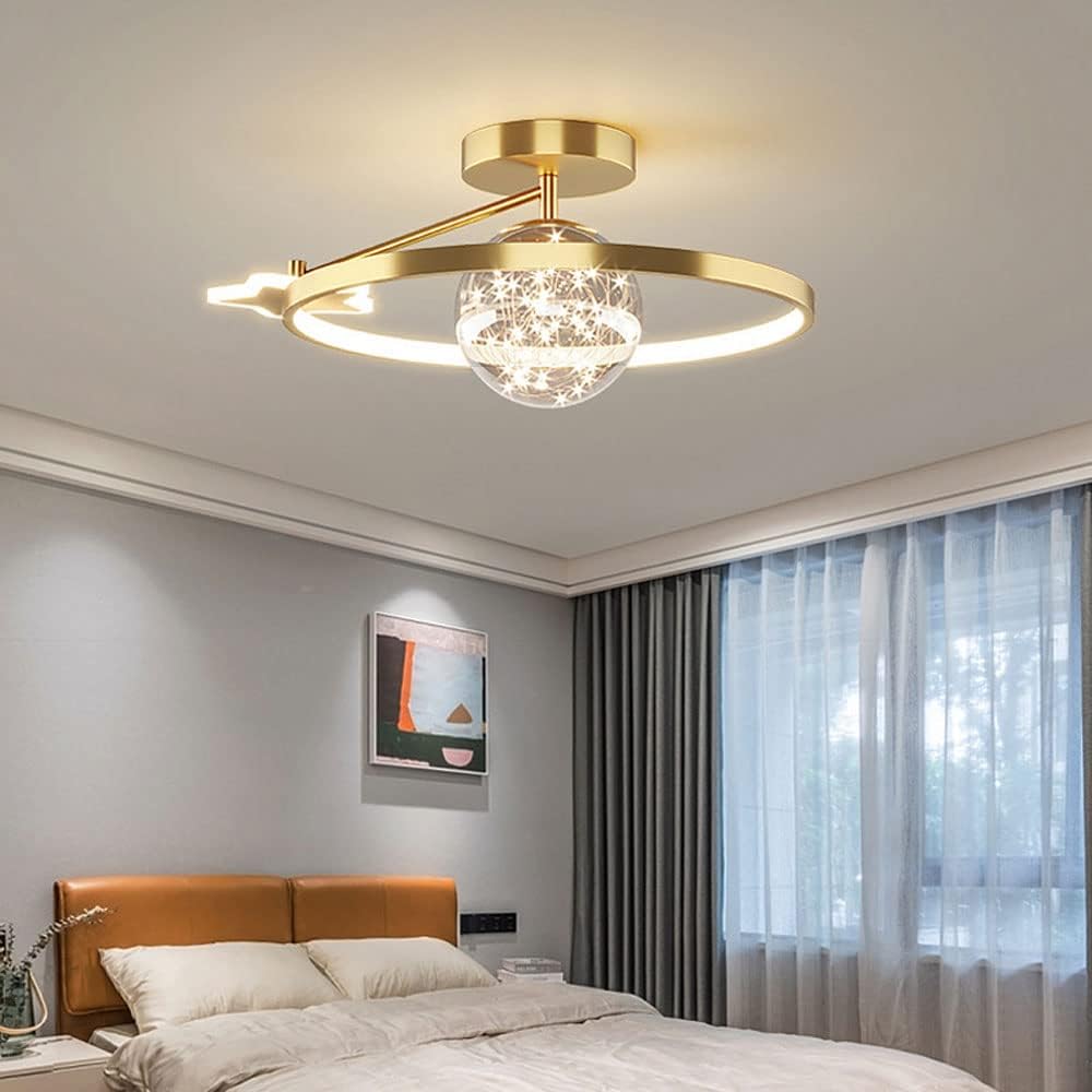 シャンデリア、ライトラグジュアリークリエイティブ天井ランプ半埋め込み円形星空デザインダイニングルームリビングバルコニー照明（色：ゴー