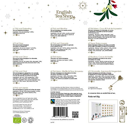 515AVzncuQL Calendrier de l'Avent de Thés & Infusions Bio - Livre ou Puzzle Éco-Conçu - English Tea Shop - 25 sachets pyramides - 50g