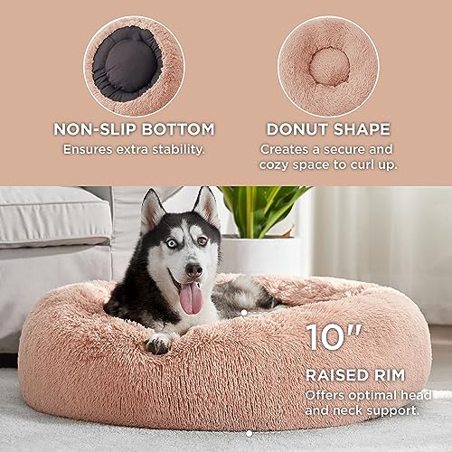 Image of Bedsure Calming Dog Beds Large Sized Dog Donut Washable Pet Bed,36ins Pink | Fluffy Faux Fur Round Cuddler,with Removable Washable Cover,Anti-Slip Bottom,Anti-Anxiety,Deep Sleeping for Pets Up to 80 Lbs