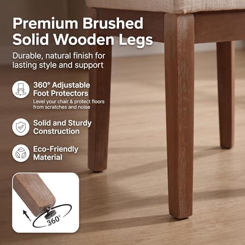 Image of HNY Modern Dining Chairs Set of 2 with Comfortable Back Support, Farmhouse Soft Velvet Upholstered Kitchen Dining Room Chairs with Solid Wood Legs, Armless Accent Side Chairs for Living Room, Khaki