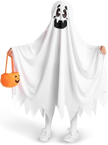 Disfraz de fantasma abucheo y amistoso para niños, Halloween espeluznante truco o trato