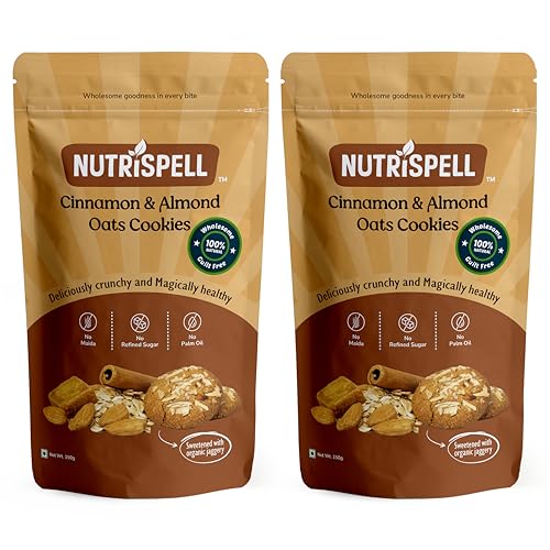 Nutrispell Cinnamon & Almond Oats Cookies, Combo pack of 2, High ...